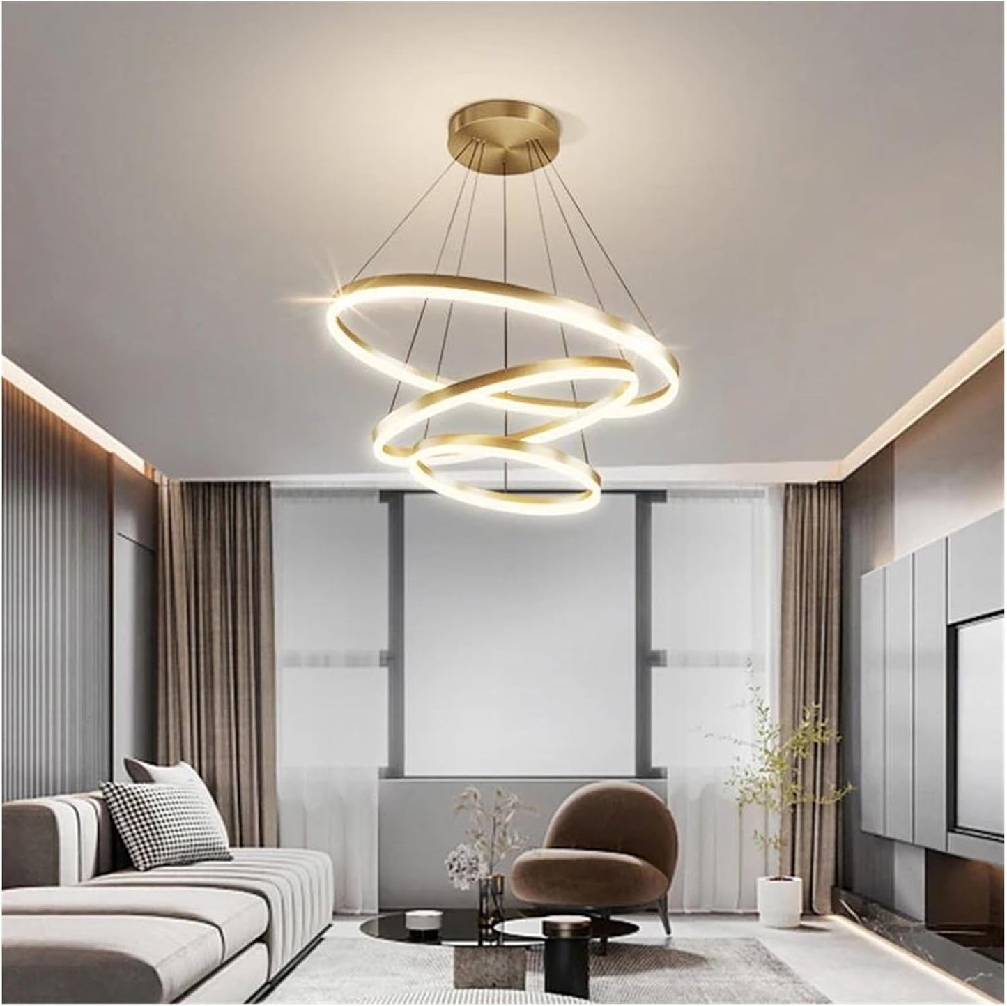 Pendant Lights, LED Ceiling Chandelier Home Decor Appliance for Living Room Bedroom Dining Kitchen Pendant Lamp Hanging Luxury Lights(3 Rings)