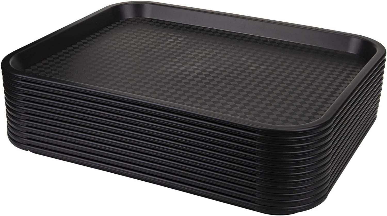 Yarlung 12 Pack Fast Food Tray, 13.7 x 10.5 Inch Plastic Restaurant Serving Tray Cafeteria Trays for Coffee Table, Kitchen, Party, Black