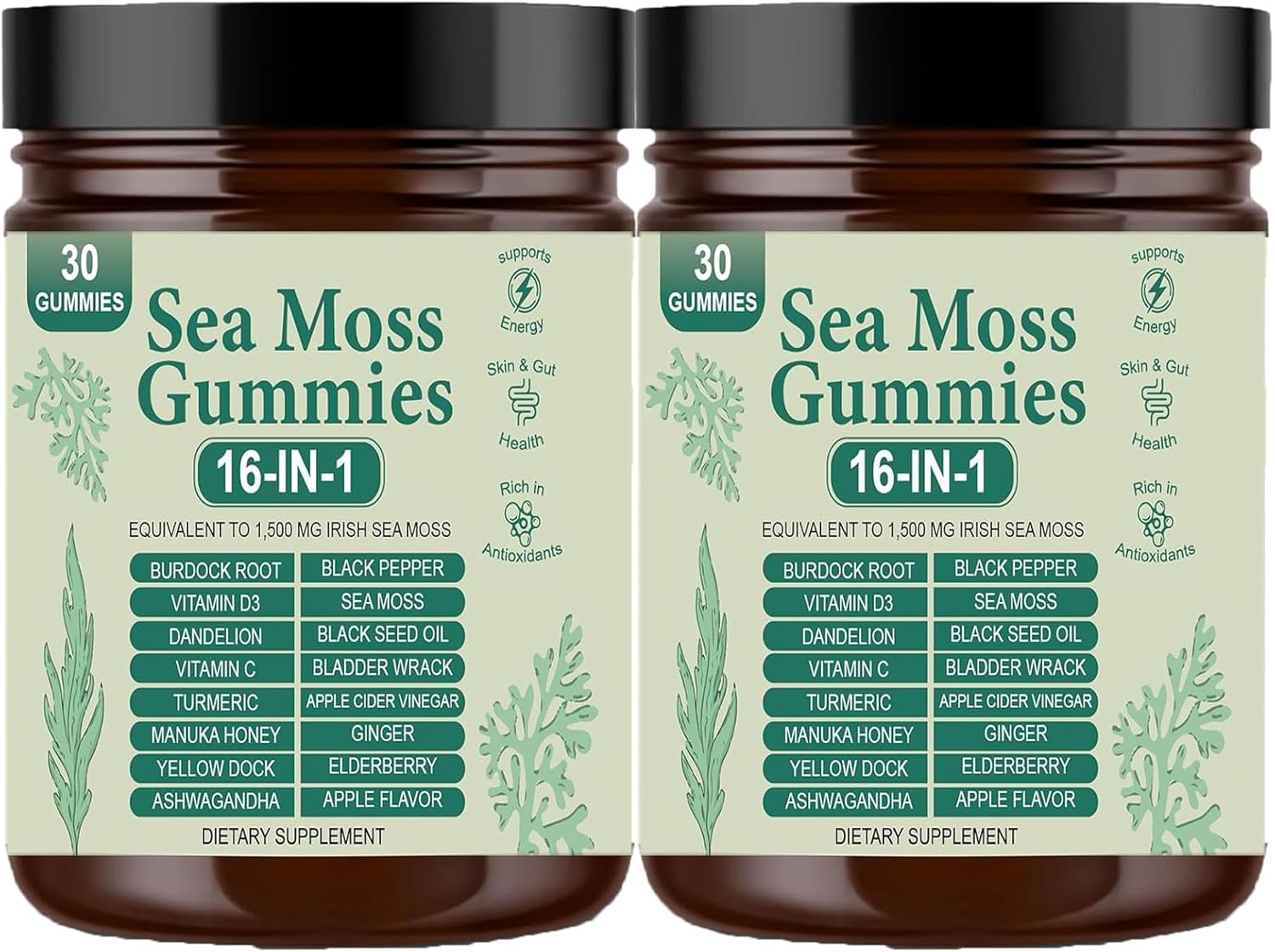 16 in 1 Sea Moss Gummies | Sea Moss Gummies for Women Men with Black Seed Oil, Burdock Root, Bladderwrack, Manuka Honey, and 10 More