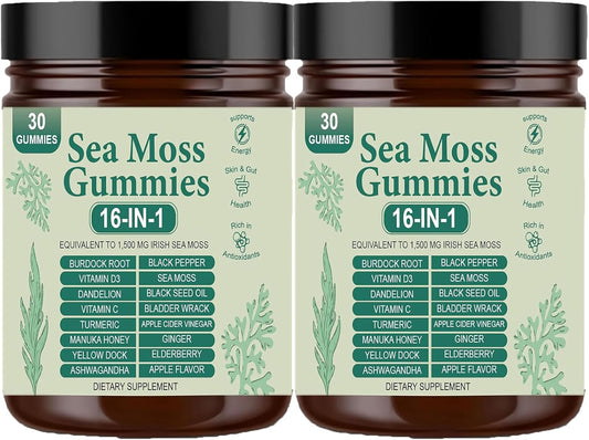16 in 1 Sea Moss Gummies | Sea Moss Gummies for Women Men with Black Seed Oil, Burdock Root, Bladderwrack, Manuka Honey, and 10 More