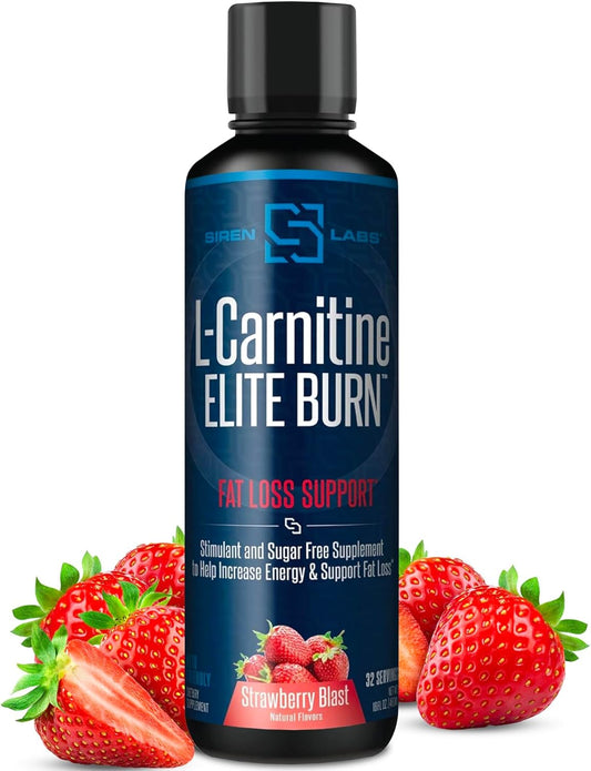 SIRENLABS L-Carnitine Elite Burn Liquid Keto Fat Burner and Metabolism Activator - Fat Loss Support Keto Friendly Weight Loss Increase Energy - Stimulant Free - Strawberry Blast 3000mg (32 Servings)