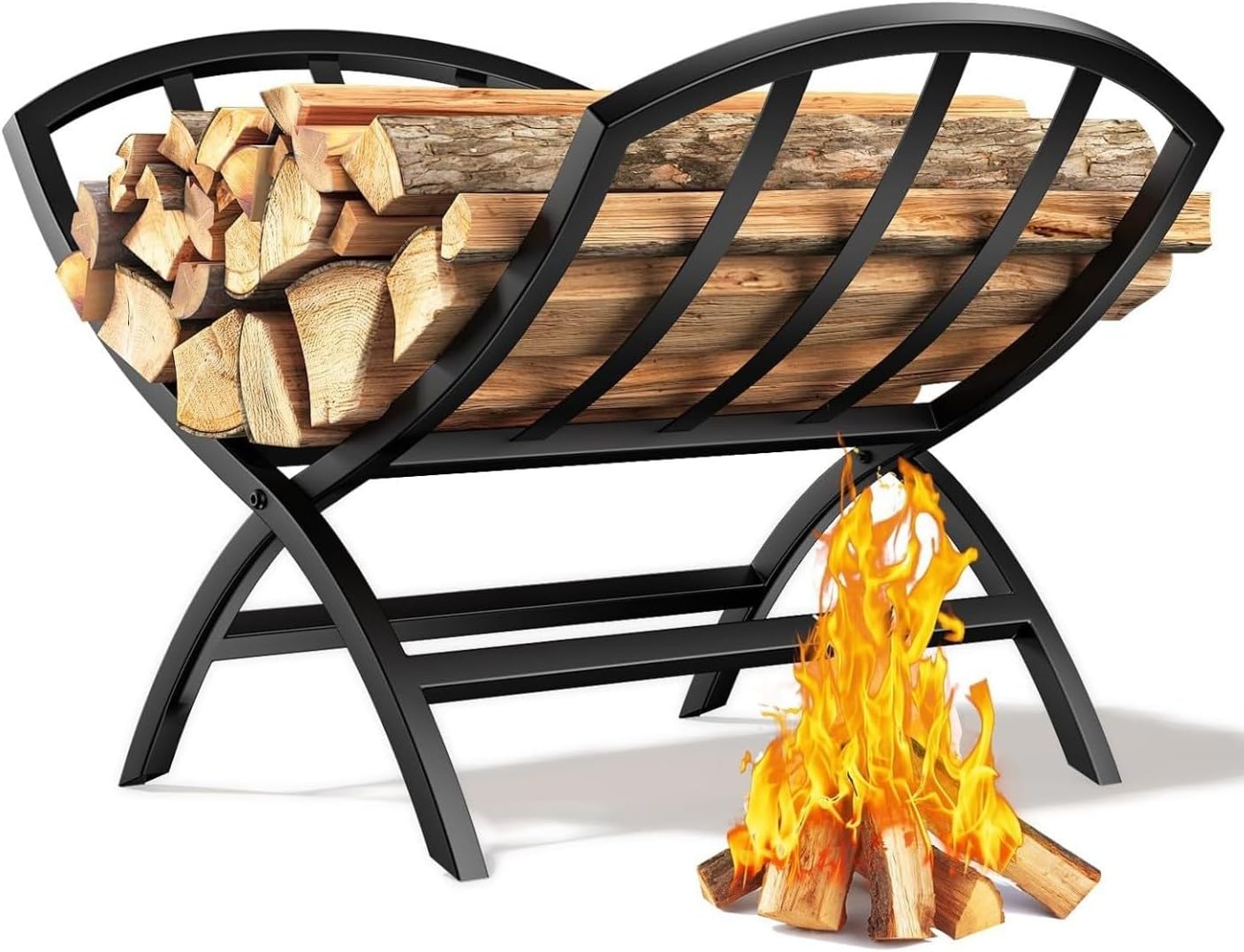 Portable Folding Firewood Rack, Indoor Curved Wood Holder, Waterproof Rust-Resistant Log Rack, Fireplace Wood Storage, for Indoor and Outdoor Use