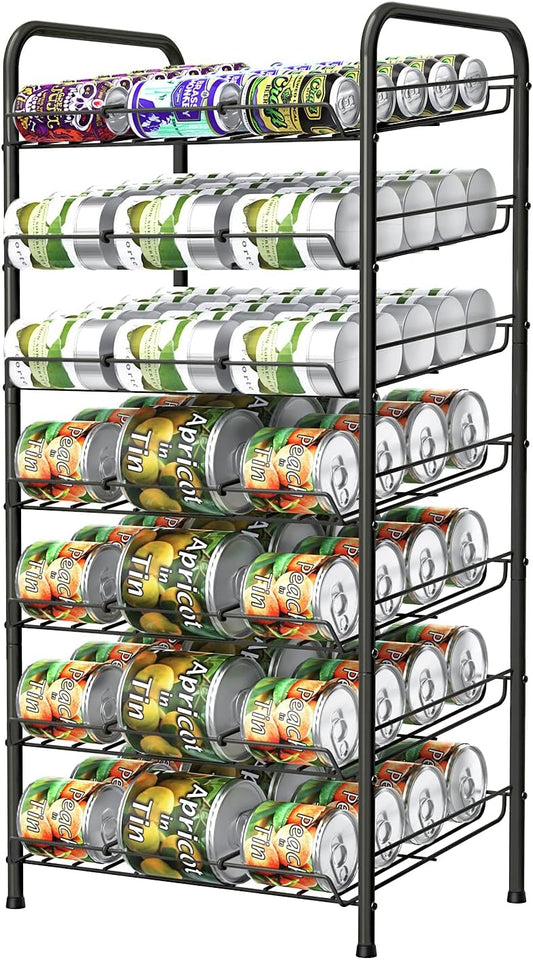 Vrisa Can Organizer for Pantry 7-tier Can Rack Organizer Metal Can Storage Dispenser Rack Holds up to 84 Cans for Canned Food Kitchen Cabinet or Pantry Shelf Black