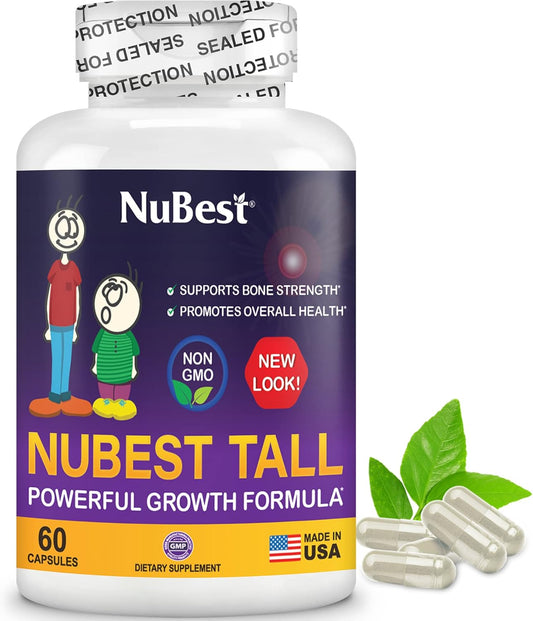 NuBest Tall - Support Bone Strength, Immunity and Stronger Bone with Calcium, Collagen and Herbs for Ages 5+ and Teens Who Don\u2019t Drink Milk Daily - 60 Capsules | 1 Month Supply