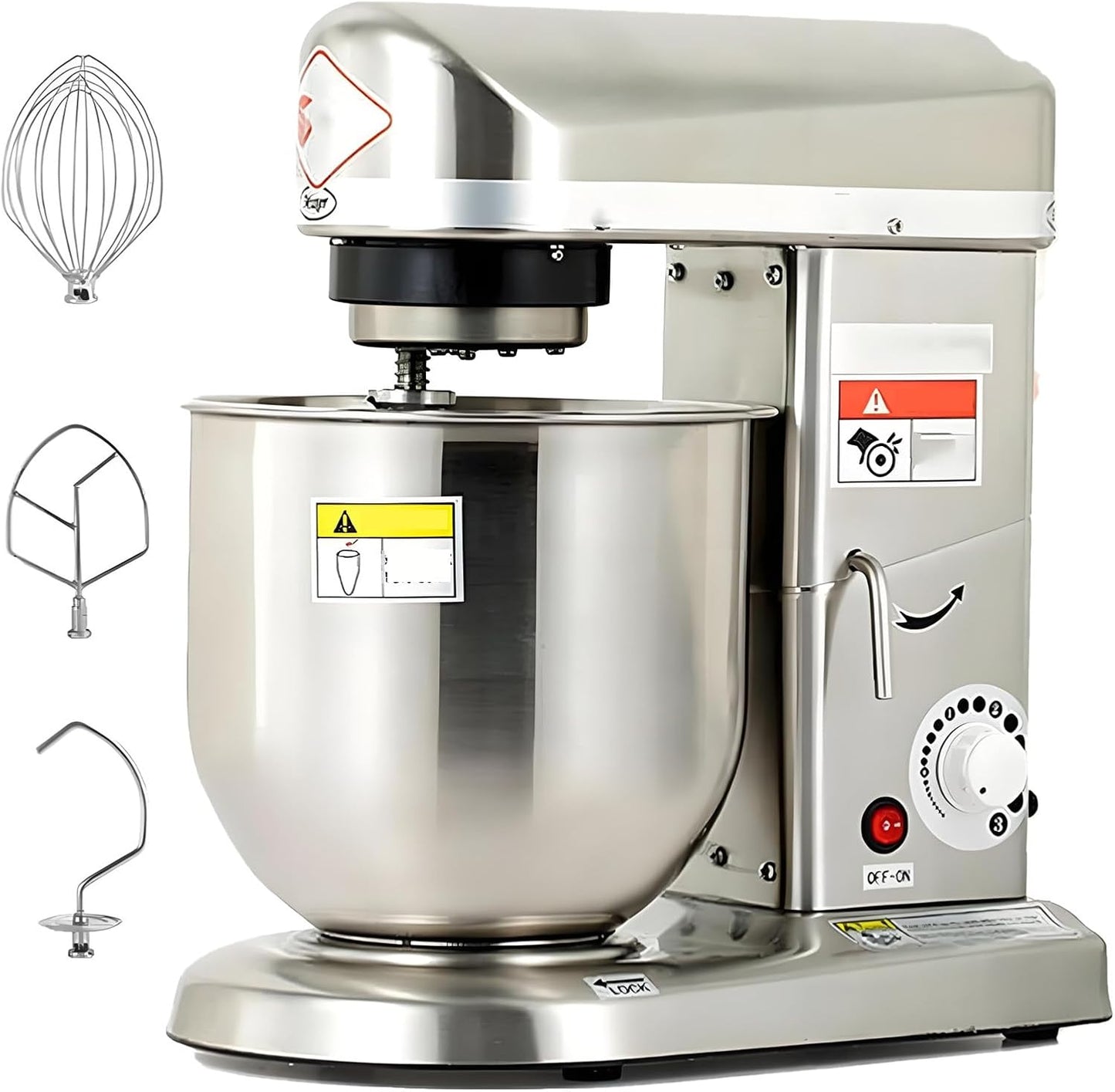 DNEPEI Heavy Duty Stand Mixer with Stainless Steel Bowl, 3-Speed Commercial Kitchen Mixer Includes Dough Hook, Beater, Whisk for Baking, Cooking, Pizza Making in Bakeries 5L-110vSilver