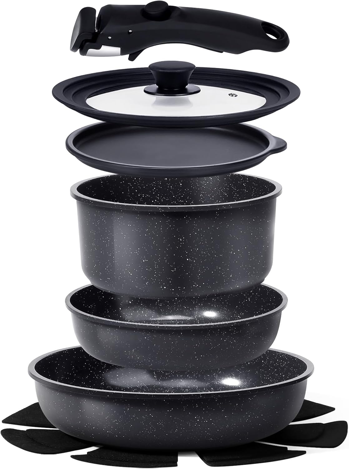 GiPP Ceramic Non Stick Pots and Pans Set,Nonstick Detachable Handle Cookware Sets,Healthy Non Toxic PFAS PFOA & PTFE Free, Dishwasher ＆Oven Safe, Induction Kitchen Pot and Pan, 8 Piece Grey