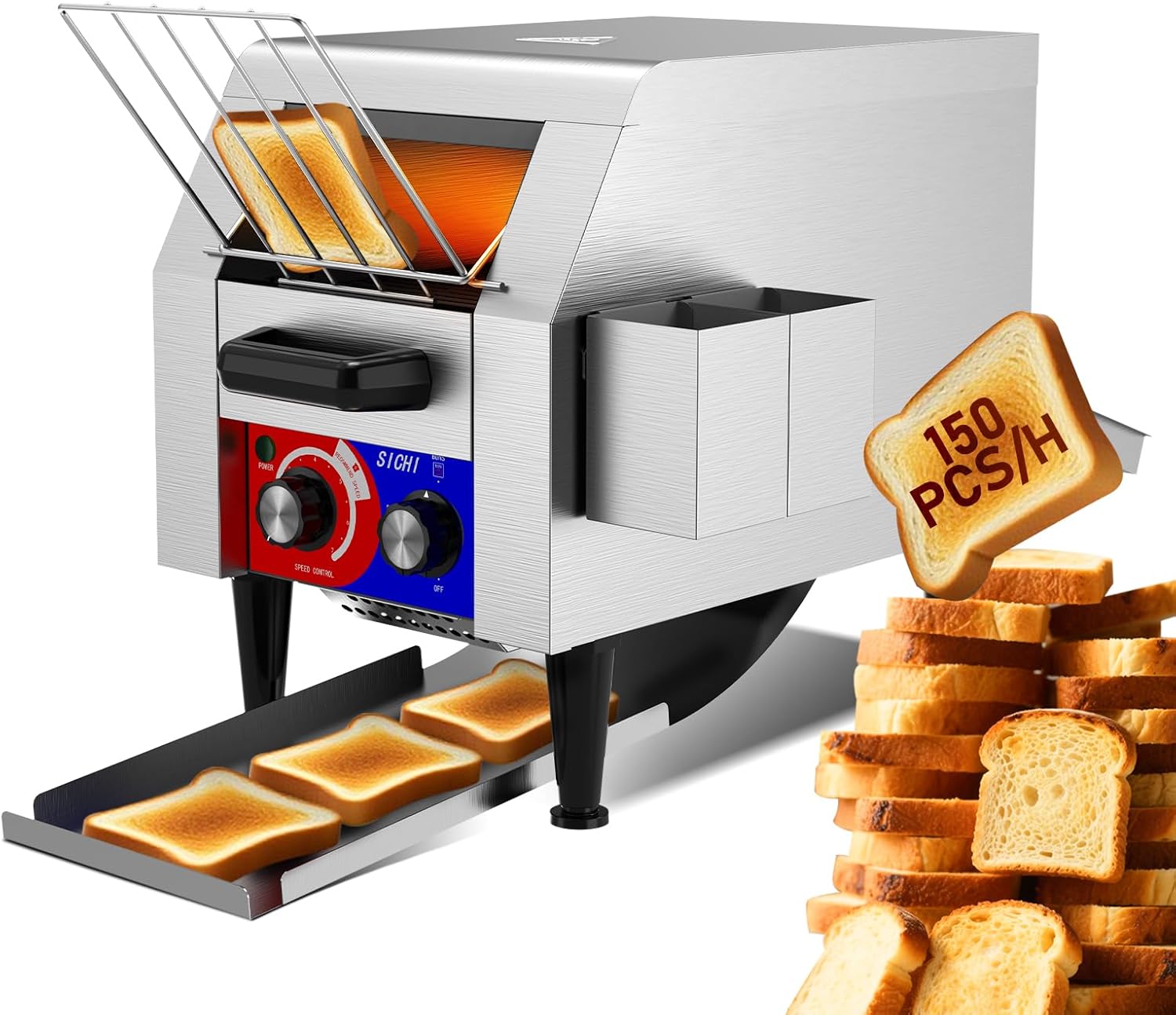 HTTSICHI Commercial Conveyor Toaster w\/ 1 Slice Wide Slot, 150 Slice\/hour Commercial Toaster w\/ 7.2\u2019\u2019 Wide and 3\u2018\u2019 Opening, Industrial Kitchen Cooking bagel w\/Stainless Steel and Heavy Duty