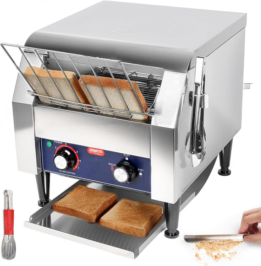 JOHAKYU Commercial Conveyor Toaster - 300 Slices\/Hour, Heavy Duty Stainless Steel for Buns Bagels Bread Restaurant Use\/Includes Cleaning Accessories