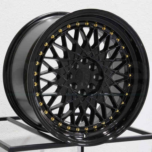 AodHan Wheels Rim AH-05 15x8 4x100/114.3 73.1CB +20 FULL BLACK (GOLD RIVET)
