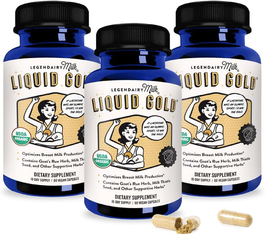 Legendairy Milk Liquid Gold Lactation Support | Lactation Supplement with Organic Goats Rue, Milk Thistle, Shatavari, Fennel, Alfalfa & Anise | Breastfeeding Supplements, 60 Count (Pack of 3)