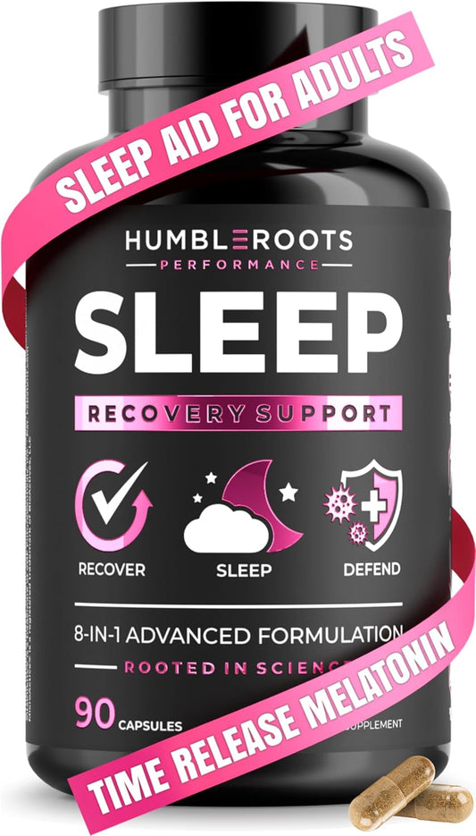 Extra Strength Sleep Aid for Adults with Extended Release MicroActive Melatonin, Ashwagandha, L-Theanine, & 5 Additional All-Natural Ingredients | Advanced Recovery Supplement (90 Capsules)