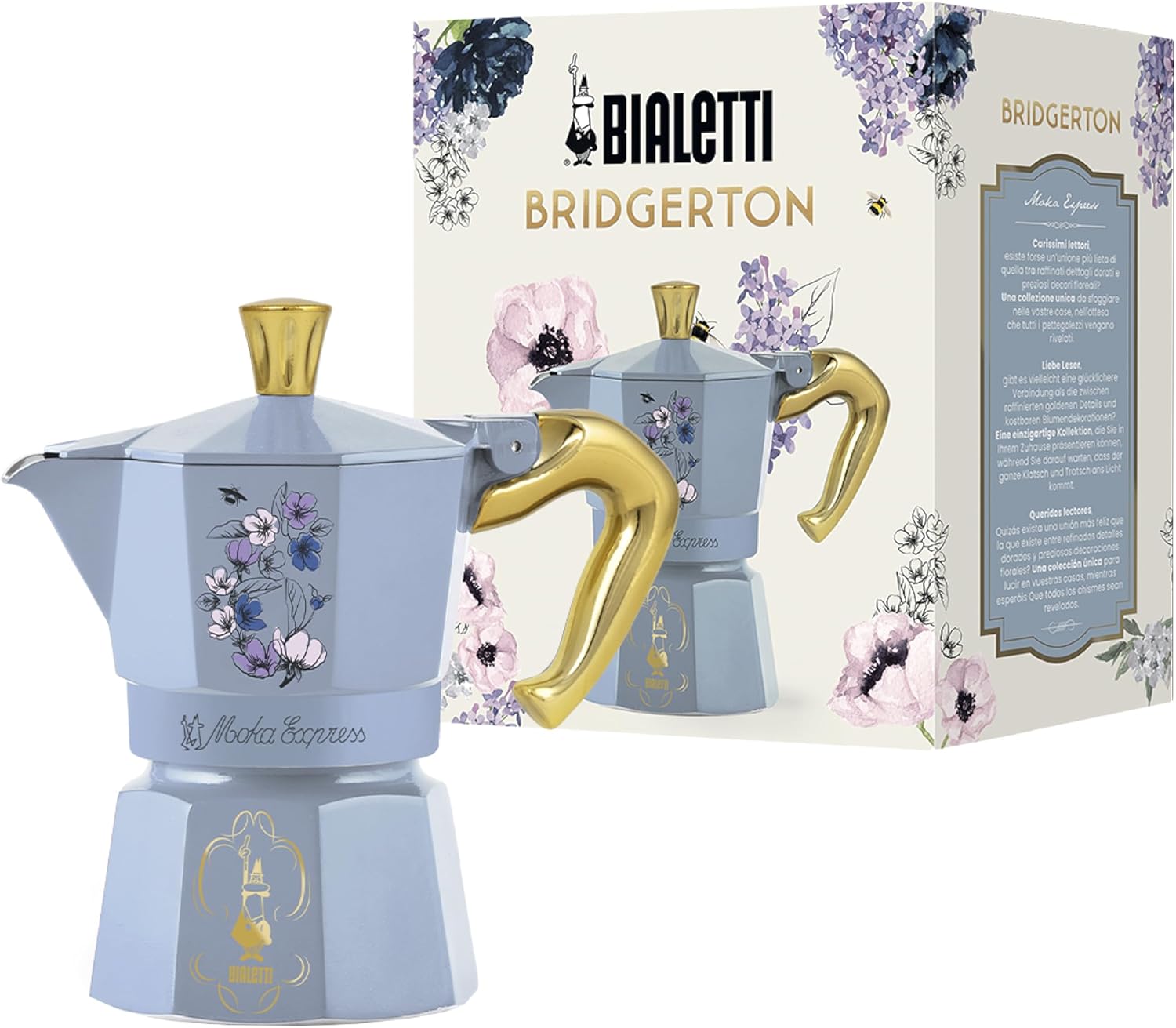 Bialetti \u2013 Moka Express Bridgerton: Iconic stovetop Espresso Maker \u2013 Official Netflix License, 3 Cups (4.3 oz.), Aluminum