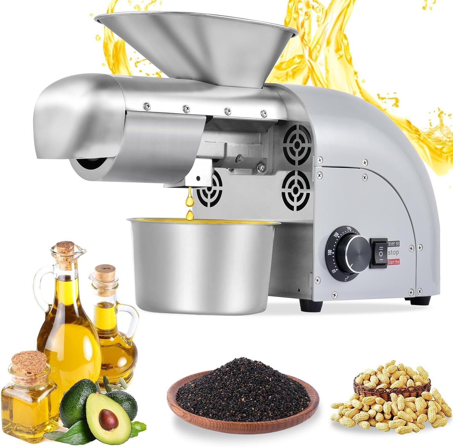 1800W Oil Press Machine, Nut Seeds Oil Extractor Cold& Hot Press Machine,Temperature Control 32F-572F,Extended Rod, 13-19LBS\/H, Lower Noise,For Coconuts,Cocoa Beans,Avocado,Amaranth Seed(Gray)
