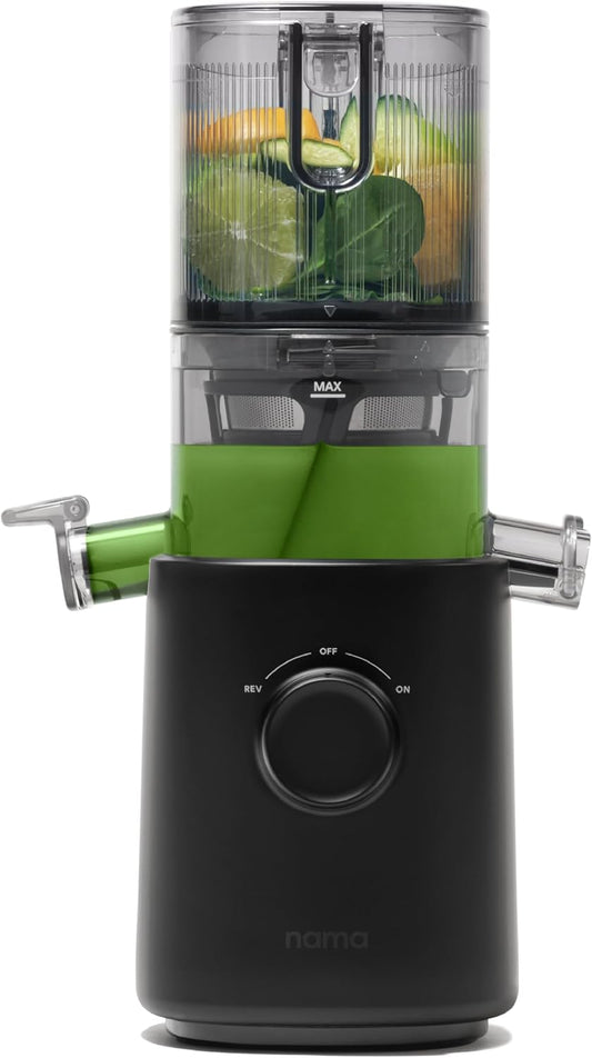 Nama J3 Compact Cold Press Juicer \u2013 Space Saving & Self Feeding for Hands-Free Operation \u2013 Lightweight, Portable Zero Waste Slow Masticating Juicer \u2013 Easy Cleanup & Assembly - Black