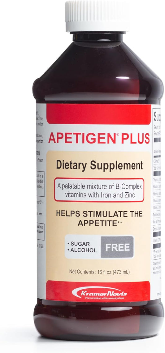 Apetigen-Plus Appetite Booster for Kids and Adults – Liquid Appetite Stimulant with B1, B2, B3, B5, B6, B12, Zinc, Iron, and L-Lysine – Sugar-Free, No Fish Oil – 16 oz, Orange Flavor