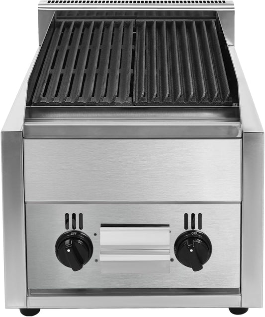 Commercial Countertop Char Broiler Grill 2 Burner Gas & Propane Charbroiler,Adjustable Temperature,Energy-saving and High Efficiency,Stainless Steel Professional Gas Grill
