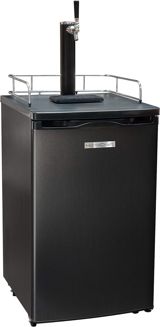 HomeCraft Black Stainless Steel Full-Size Kegerator Draft Beer Dispenser & Beer Cooler, Spring-Loaded Tap Dispenser, Holds 1\/6, 1\/4, 1\/2 Barrels, 2.5-Pound CO2 Tank, Single Meter Regulator