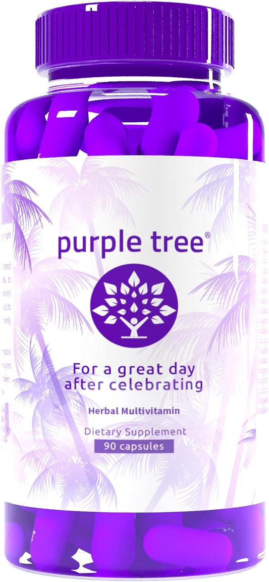 purple tree Post-Celebration Wellness | Liver Support, Body Replenisher, Rapid Hydration | Dihydromyricetin DHM, Milk Thistle, Electrolytes, Vitamin B, Willow Bark, Quercetin (90 Pills)