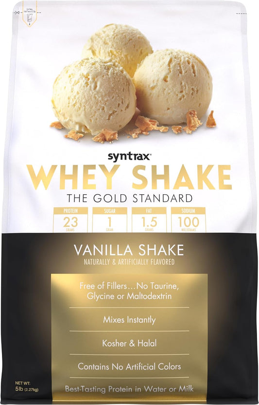 Syntrax Nutrition Whey Shake Protein Powder, Cold Filtered & Undenatured Whey Protein Blend, Real Vanilla Bean Specks, Vanilla Shake, 5 lbs
