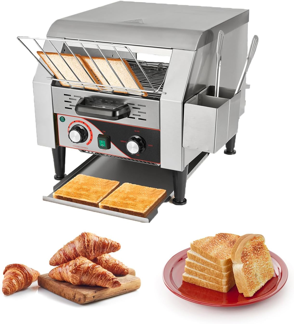 Hiteemer Commercial Toaster - 300 Slices\/Hour Electric Conveyor Toaster 1900W Commercial Stainless Steel Toasters for Restaurant Buffets Bagel Beard Heavy Duty with Handle