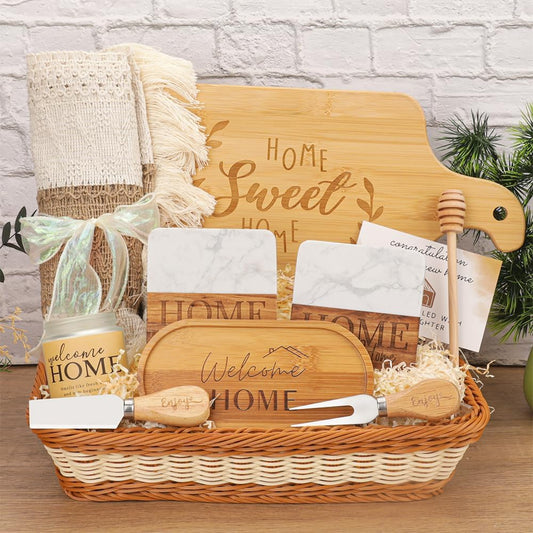 House Warming Gifts New Home,Unique Housewarming,New Home Gift Ideas,Realtors Closing Gifts for Home Buyers,Woven Basket Serving Board Table Runner Gifts for Couples Women Men