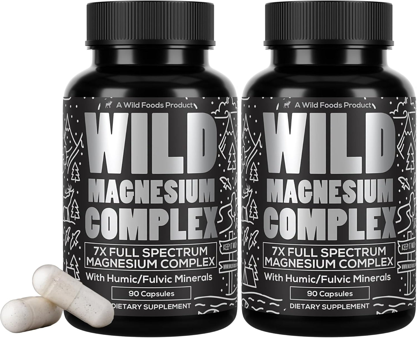 Wild Foods Magnesium Complex Supplement with 7X Forms | High Absorption, Full Spectrum, Easy Digestion | 500mg Glycinate, Bisglycinate, Malate, Orotate, Citrate, Taurate | 90 Capsule (Pack of 3)