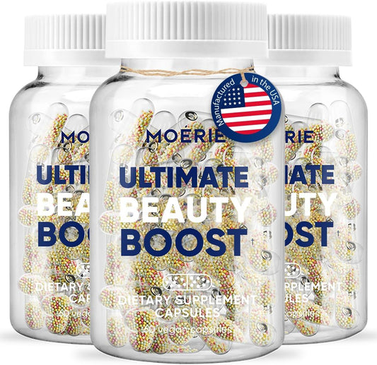 Moerie Hair Growth Supplement for Women & Men - Hair Skin and Nails Vitamins With Biotin, Q10 & Minerals - For Thicker, Fuller Hair & Hair Loss Treatment - Advanced Beadlet Delivery System - 180 Pills