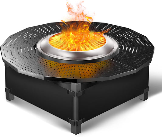 Wanchao 40 in Fire Pit Surround Tabletop for Solo Stove Bonfire and Ranger Wood Burning, Powder-Coated Steel Tabletop for Solo Stove Bonfire Accessories, 24 in Inner, Fits Most Wood Burning Fire Pit.