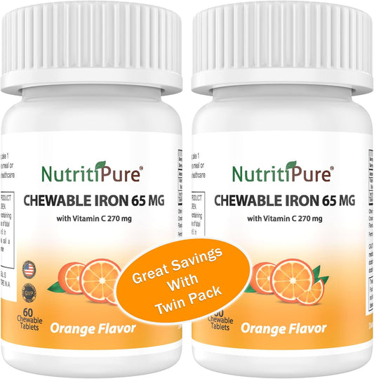 NutritiPure Chewable Iron 65 mg with Vitamin C 270 mg - Tablet in Orange Flavor 60 Count (2)