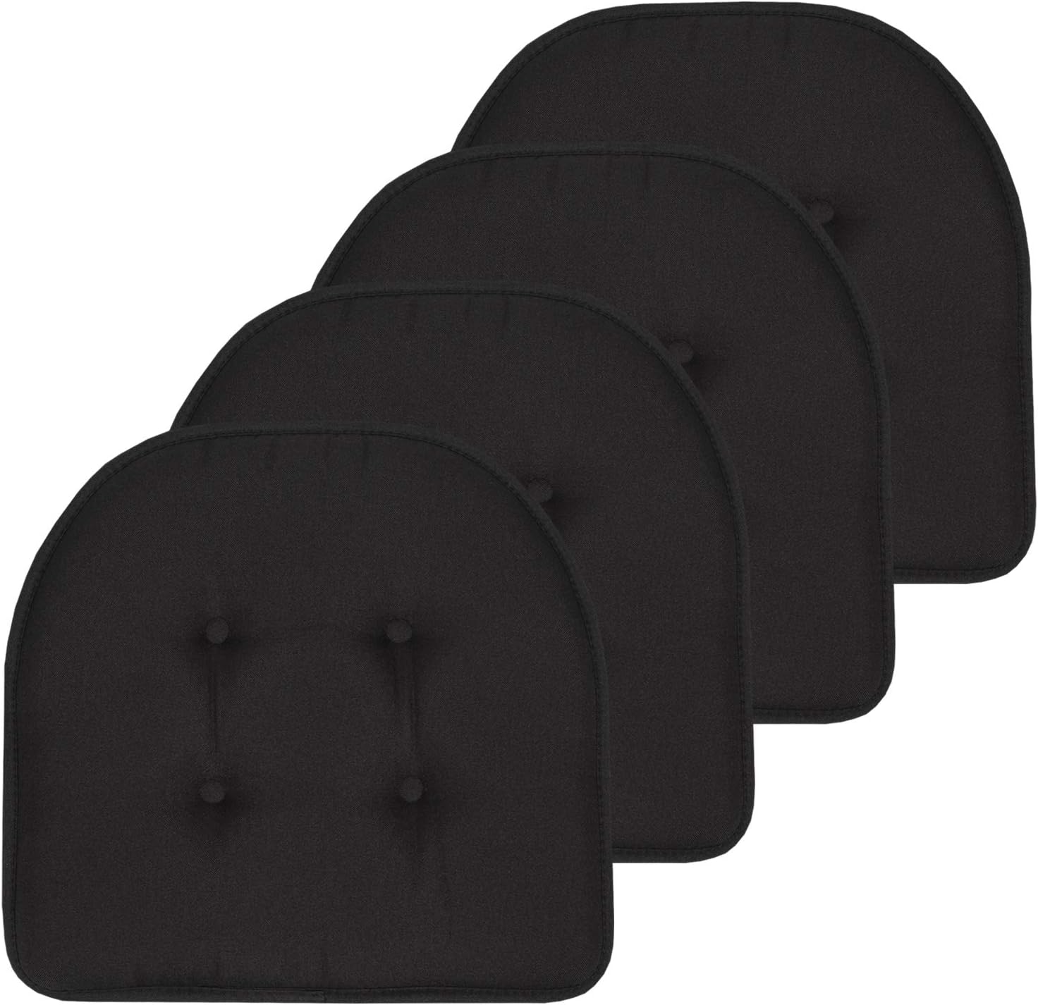Sweet Home Collection Chair Cushion Memory Foam Pads Tufted Slip Non Skid Rubber Back U-Shaped 17" x 16" Seat Cover, 4 Count (Pack of 1), Black
