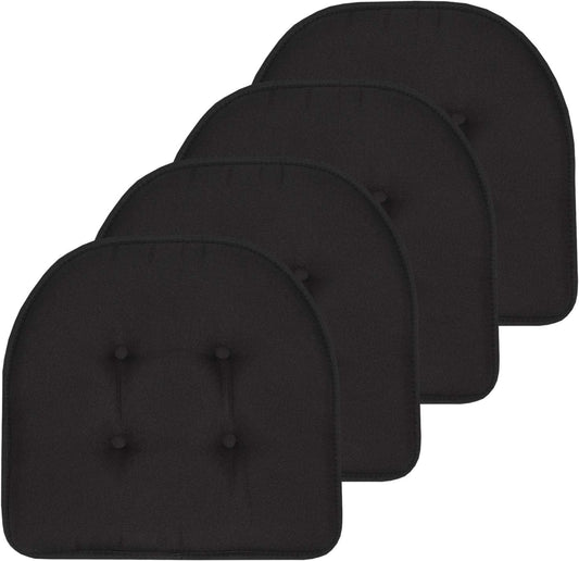 Sweet Home Collection Chair Cushion Memory Foam Pads Tufted Slip Non Skid Rubber Back U-Shaped 17" x 16" Seat Cover, 4 Count (Pack of 1), Black