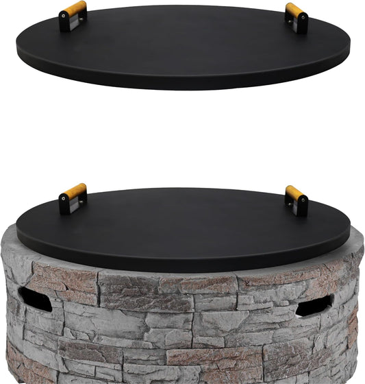 FEBTECH Fire Pit Cover Round 31" - Carbon Steel Solid Fire Pit Snuffer With Heat Resistant Coating - Perfect for Firepit Inside up to 29 Inch - Must Have Fire Pit Accessories for Outdoor Camping