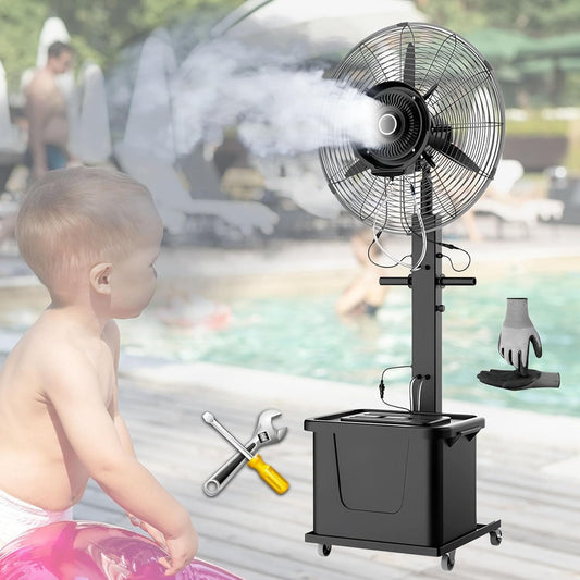 Patio Misting Fan, 260\/350W Energy Saving High-Power Industrial Spray Fan With 11 Gal Tank, 90° Oscillation, For Outdoor Cooling, Patio, Barn, Greenhouse(Non-liftable,750)