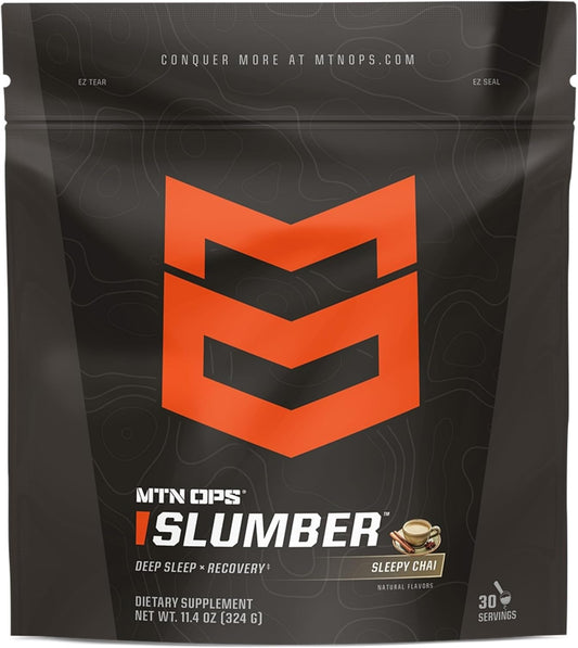 MTN OPS Slumber Sleep Aid for Muscle Recovery & Deep Sleep, Sleepy Chai Sleep Support Powder Drink Mix, 30 Servings