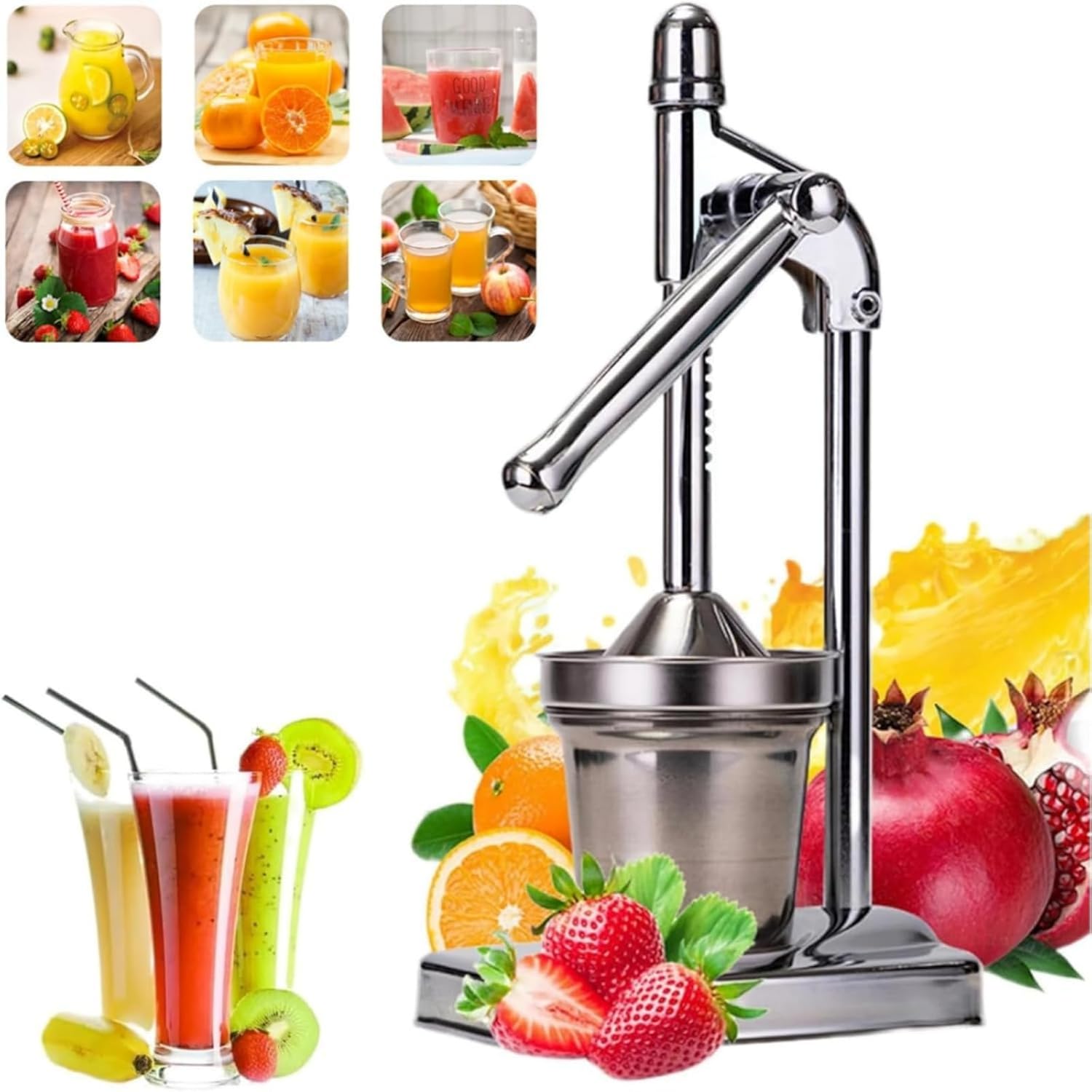Cast Iron Juicer Hand Press,Effective Stainless Steel Manual Juicer Fruit Squeezer, Heavy Duty Hand Press Juice Extractor for Fresh Lemonade Orange Juice, Easy to Use,Home and Kitchen Essentials
