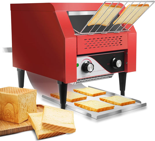 Commercial Conveyor Toaster 300 Slices/Hour Red Conveyor Toaster 3 Modes/7 Speeds Stainless Steel Tabletop Toaster for Toast, Bagels and Other Baked Breads