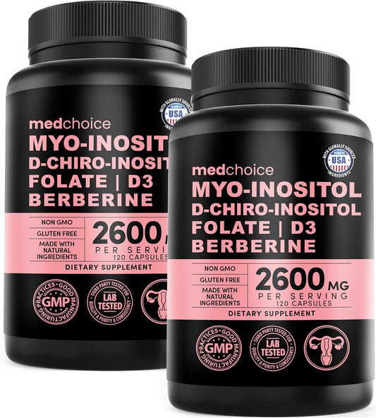 14-in-1 Inositol Supplement & Hormone Support for Women - 40:1 Myo-inositol & D-Chiro Inositol Ovarian Support Capsules for Hormone Balance with Folate, Vitamin D and B12 (120 count) (Pack of 2)