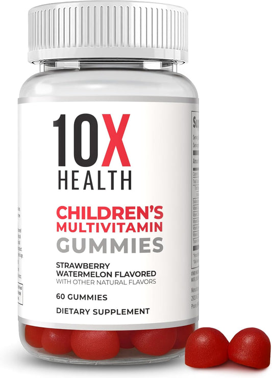 10X Health Children’s Methylated Multivitamin Gummies - 60 Count Kids Multivitamin Gummies, Complete Daily Nutrition - Immunity, Bones & Energy - Strawberry Watermelon Flavor