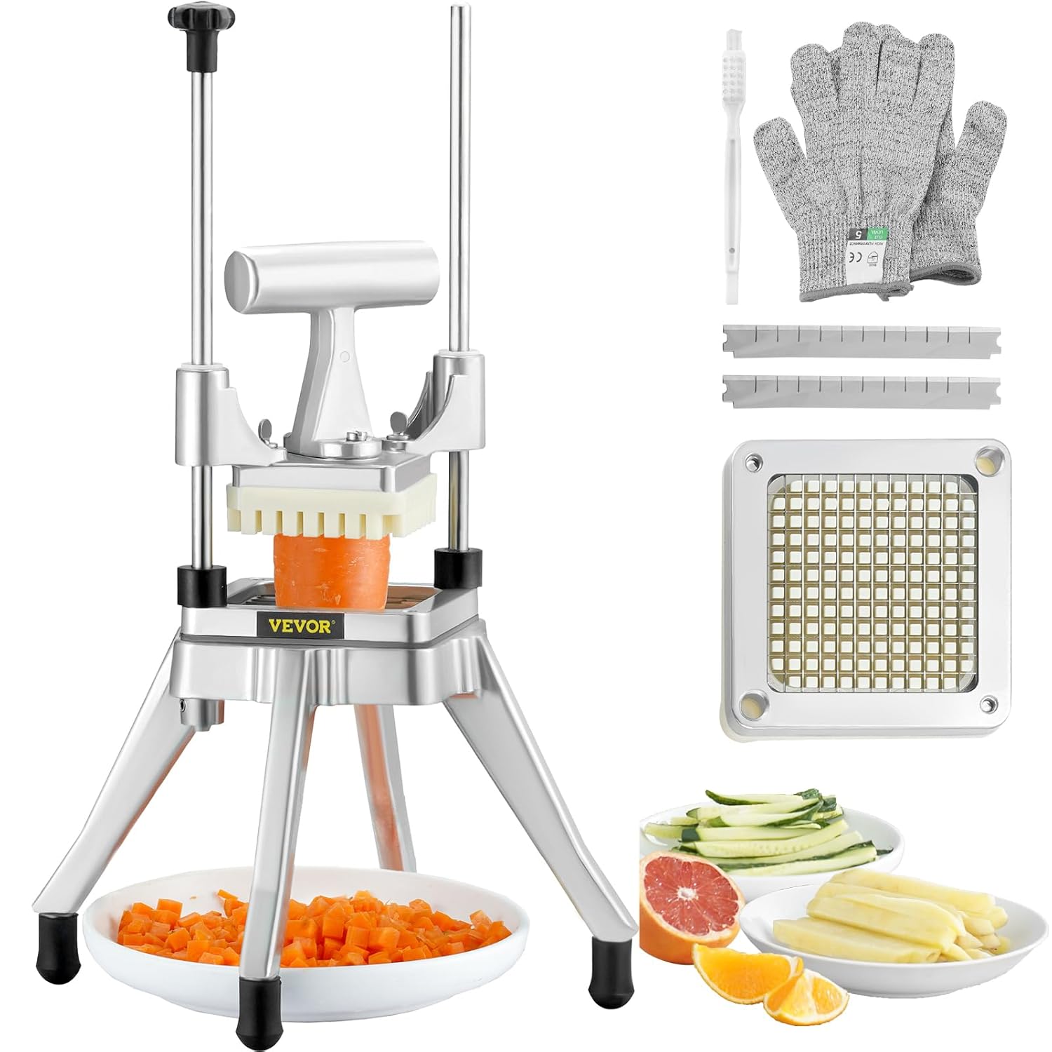 VEVOR Commercial Vegetable Fruit Chopper 1\/4" Blade Heavy Duty Professional Food Dicer Kattex French Fry Cutter Onion Slicer Stainless Steel for Tomato Peppers Potato Mushroom