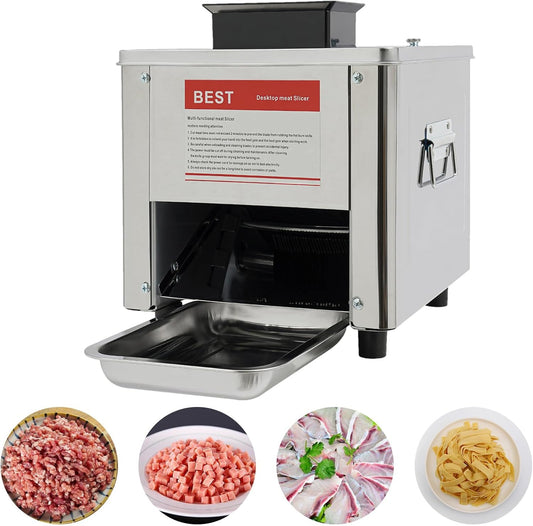 850W Electric Meat Cutter Machine 10mm 330 lbs\/h Commercial Meat Cutting Machine Stainless Steel Meat Slicer for Slicing, Dicing, and Shredding Boneless Meat Fish Soft Vegetables, 310r\/min, 110V