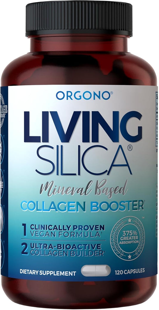 Orgono Living Silica Mineral-Based Collagen Booster Capsules | Silica-Based | Supports Collagen & Elastin for Joint & Bone Support, Glowing Skin, Strong Hair & Nails | 120 Capsules