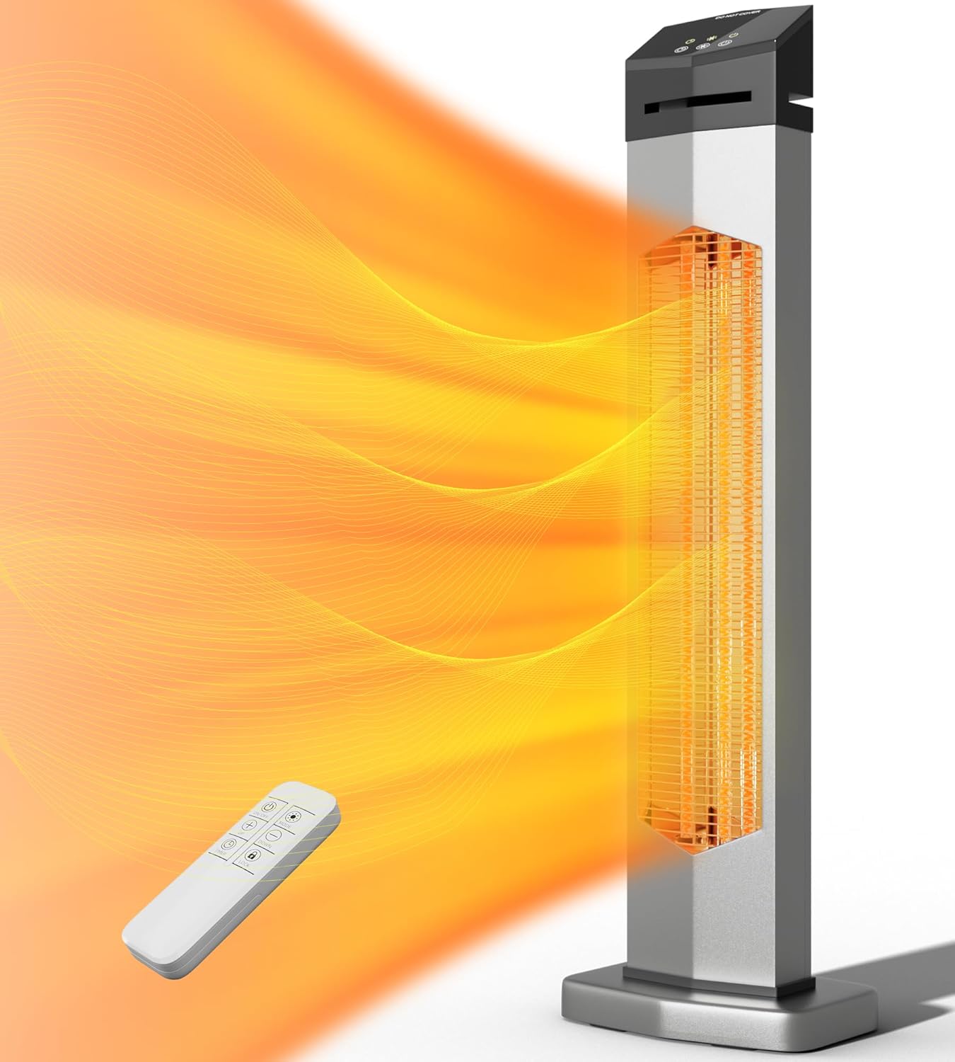 Outdoor Heaters for Patio,1500W Electric Infrared Radiant Heater with Remote,37IN Portable Tower Space Heater with 12H Timer,Tip-over Protection for Garage,Backyard,Porch,Indoor,Silver-gray