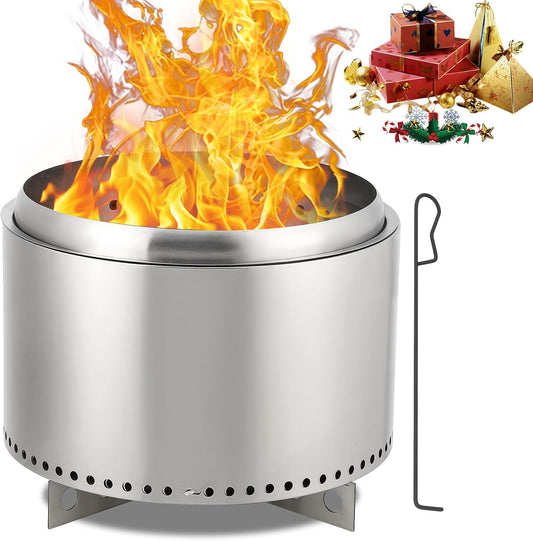 20 Inch Stainless Steel Smokeless Fire Pit, Outdoor Fire Pit, Outdoor Wood Burning Fire Pit, Removable Stand and Ash Pan, for Bonfire, Camping, Picnic, Family Gatherings for Garden