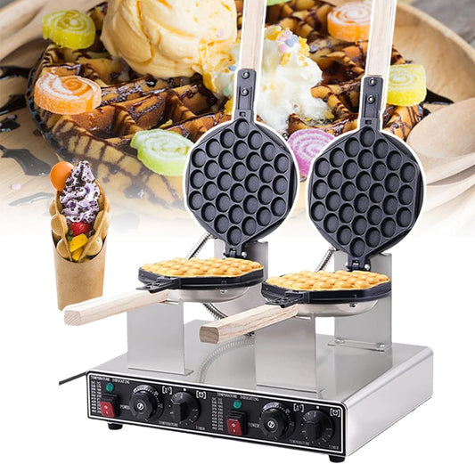 pealiritansemen Commercial Bubble Waffle Maker, Electric Non-Stick Pan Stainless Steel Egg Waffle Maker, with Temperature\/Time Control Knob, for Home Commercial Use,DoubleHead