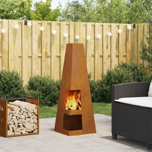 CHARMMA Fire Pit Brown 35 x 35 x 100 cm Weathering Steel,Fireplaces, Brown, 19.18kg