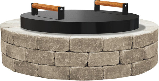 FEBTECH - Fire Pit Solid Cover 25.5 inch Compatible with Outdoor Fire Pits Inside Up to 23" - Carbon Steel Firepit Burner Pan Lid with 2 Wooden Handles - Firepit Accessories for Family Gatherings