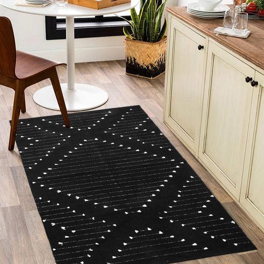 LIVEBOX Boho Black Rug for Kitchen,3x5 Washable Area Rug for Entryway,Moroccan Cotton Throw Rugs Morden Indoor Carpet Door Mat for Bedroom Laundry Room Hallway Halloween Decor