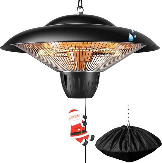 Patio Heater for Outdoor Use 1500W Electric Infrared Hanging Heater, Ceiling Mounted, Waterproof for Porch, Garage, Balcony, Overheat Protection Black