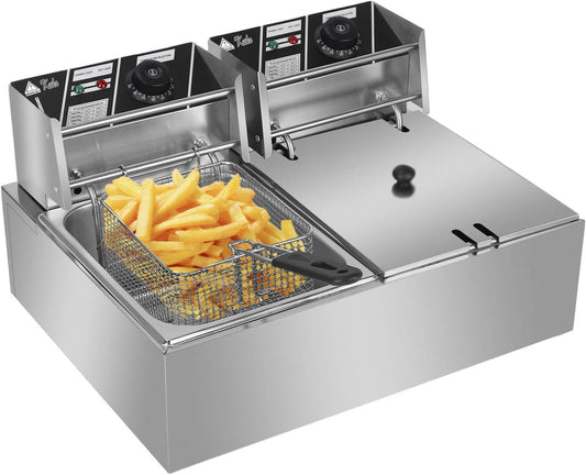 ColorJoy Electric Deep Fryer with Basket 12.7QT/12L 5000W Countertop Deep Fryer Commercial Large TankStainless Steel French Fries Fryer Restaurant