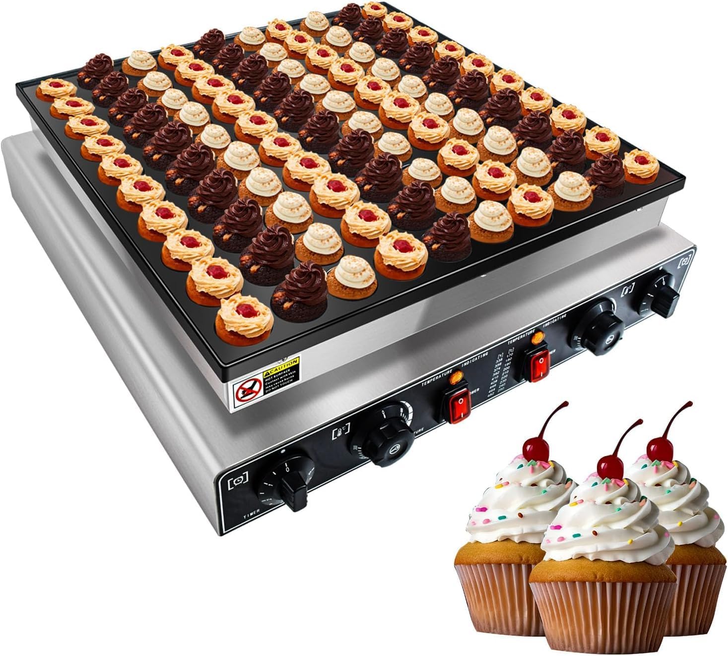 100pcs Electric Commercial Large Waffle Maker, Non-Stick Round Dutch Muffin Maker, Perfect for Breakfast Afternoon Tea with 2 Thermostats & 2 Timers, 1700W